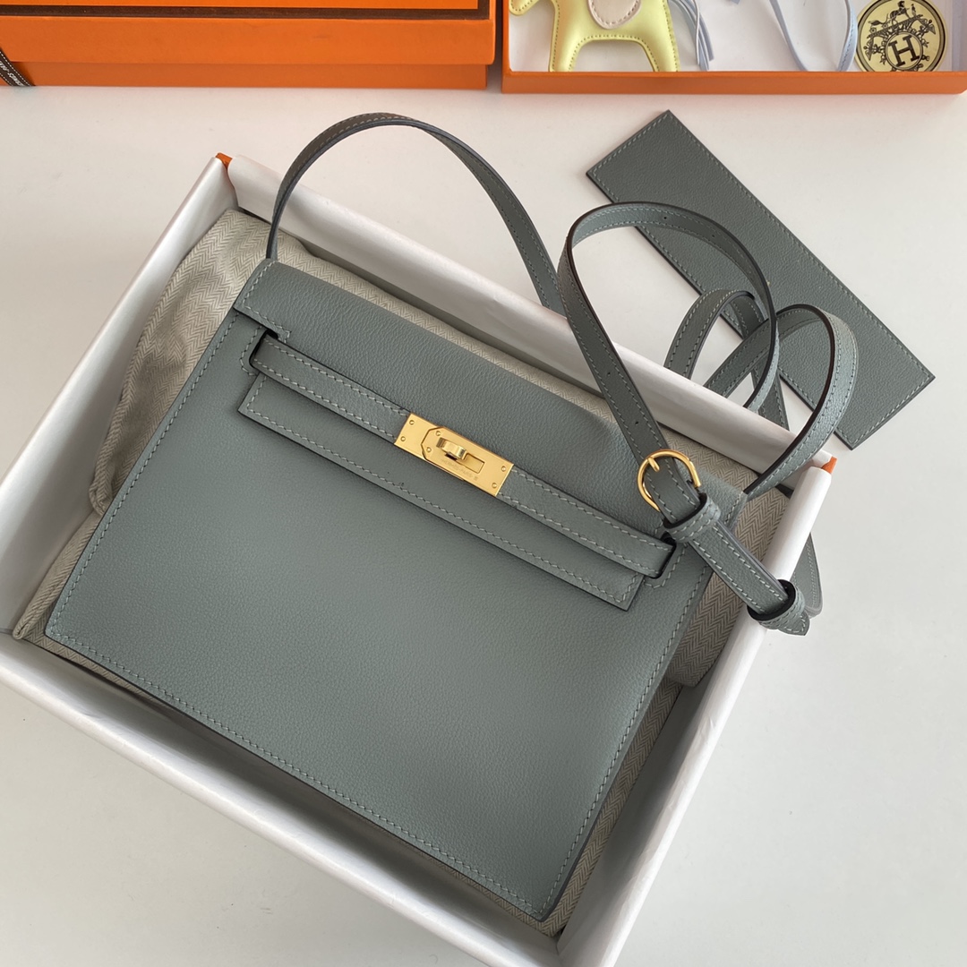 Hermes Kelly Danse Evercolor Bag In Blue Lin Color